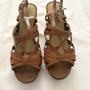 Kelly & Katie Brown Strappy Platform Sandals with Woven Design Size 8.5